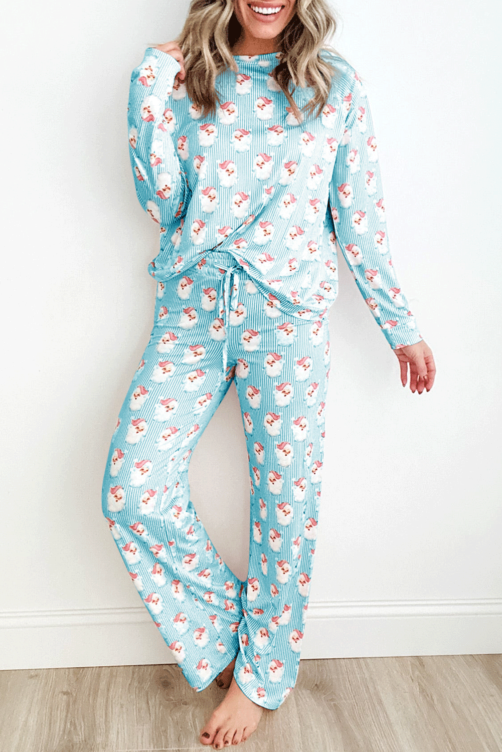 Hazel Blues® | Santa Print Long Sleeve Top and Pants Lounge Set