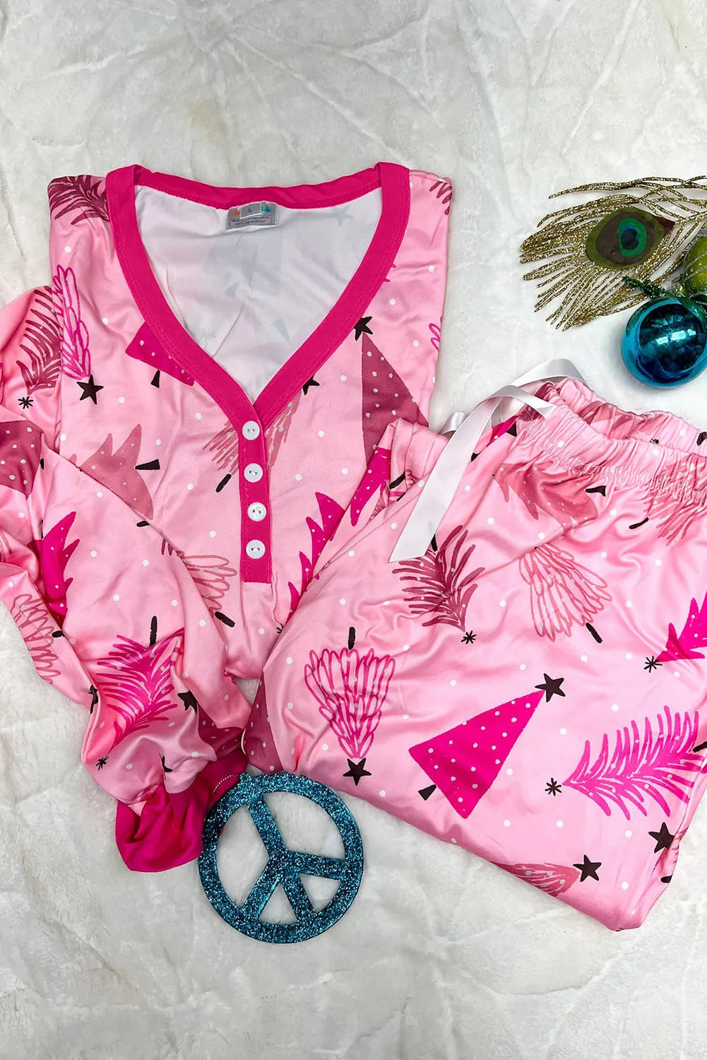 Hazel Blues® | Printed V-Neck Long Sleeve Top and Pants Lounge Set