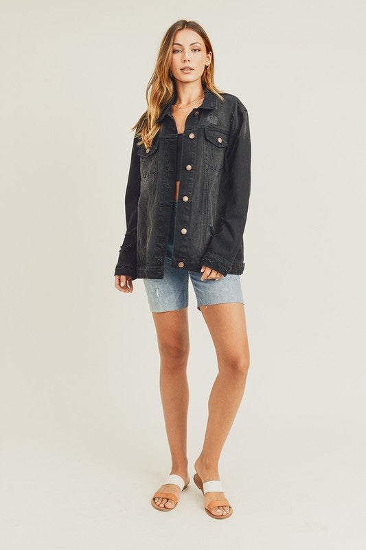 Hazel Blues® | RISEN Distressed Long Sleeve Denim Jacket