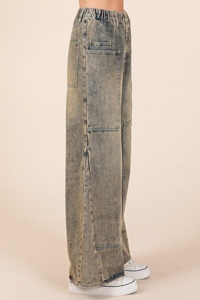 Hazel Blues® | Mittoshop Washed Wide Leg Jeans with Pockets