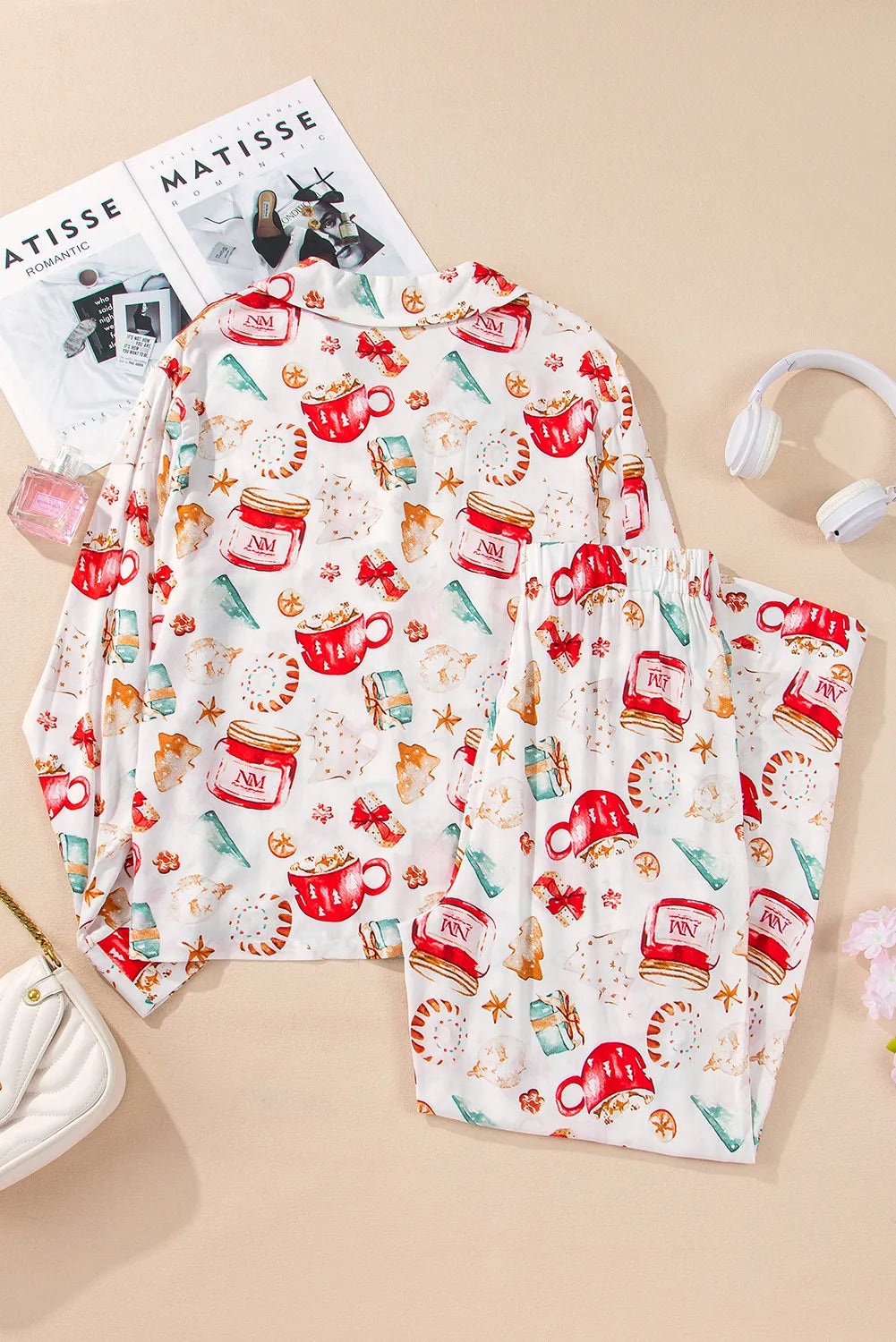 Hazel Blues® | Printed Collared Neck Top and Pants Lounge Set