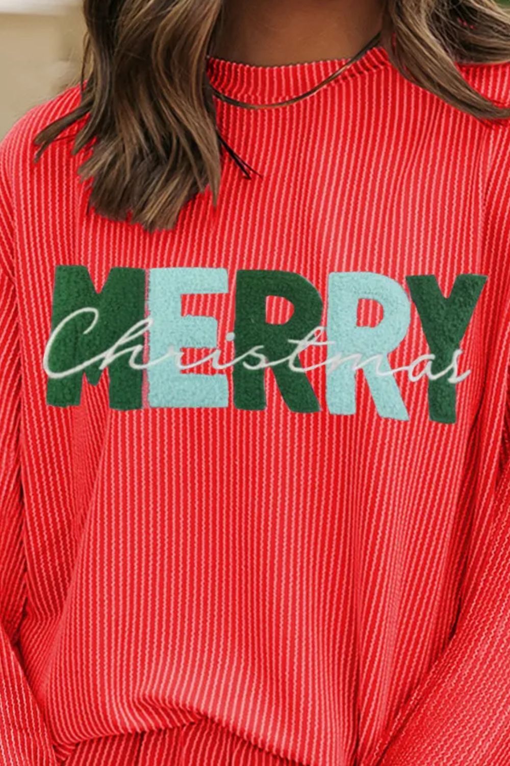 Hazel Blues® | MERRY CHRISTMAS Round Neck Long Sleeve Top and Shorts Set