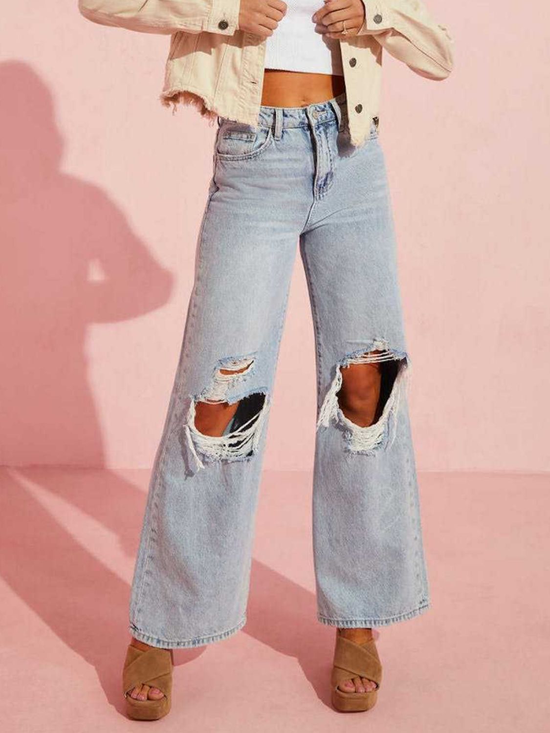 Hazel Blues® | Distressed Wide Leg Jeans with Pockets