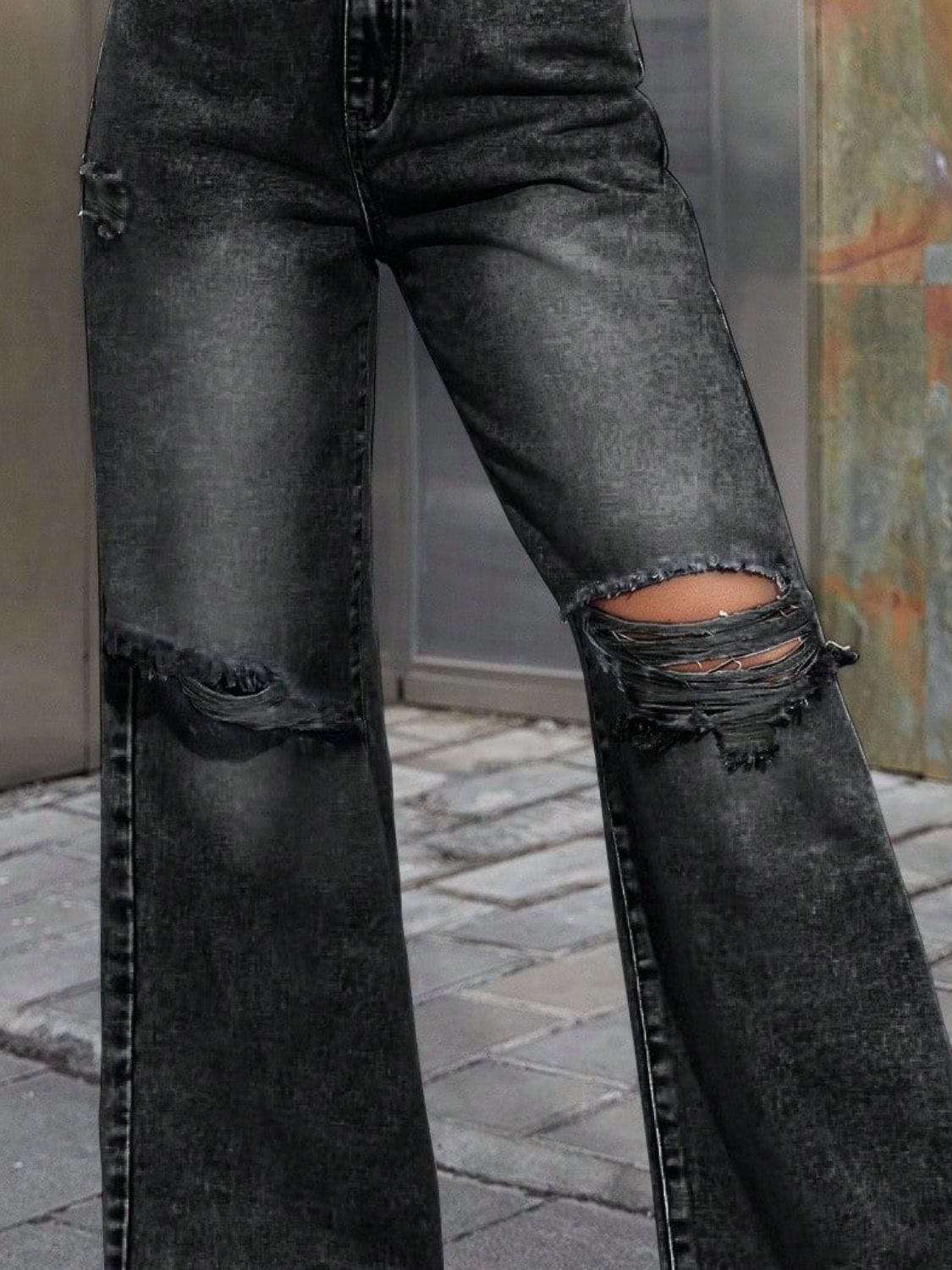 Hazel Blues® | Distressed Wide Leg Jeans with Pockets
