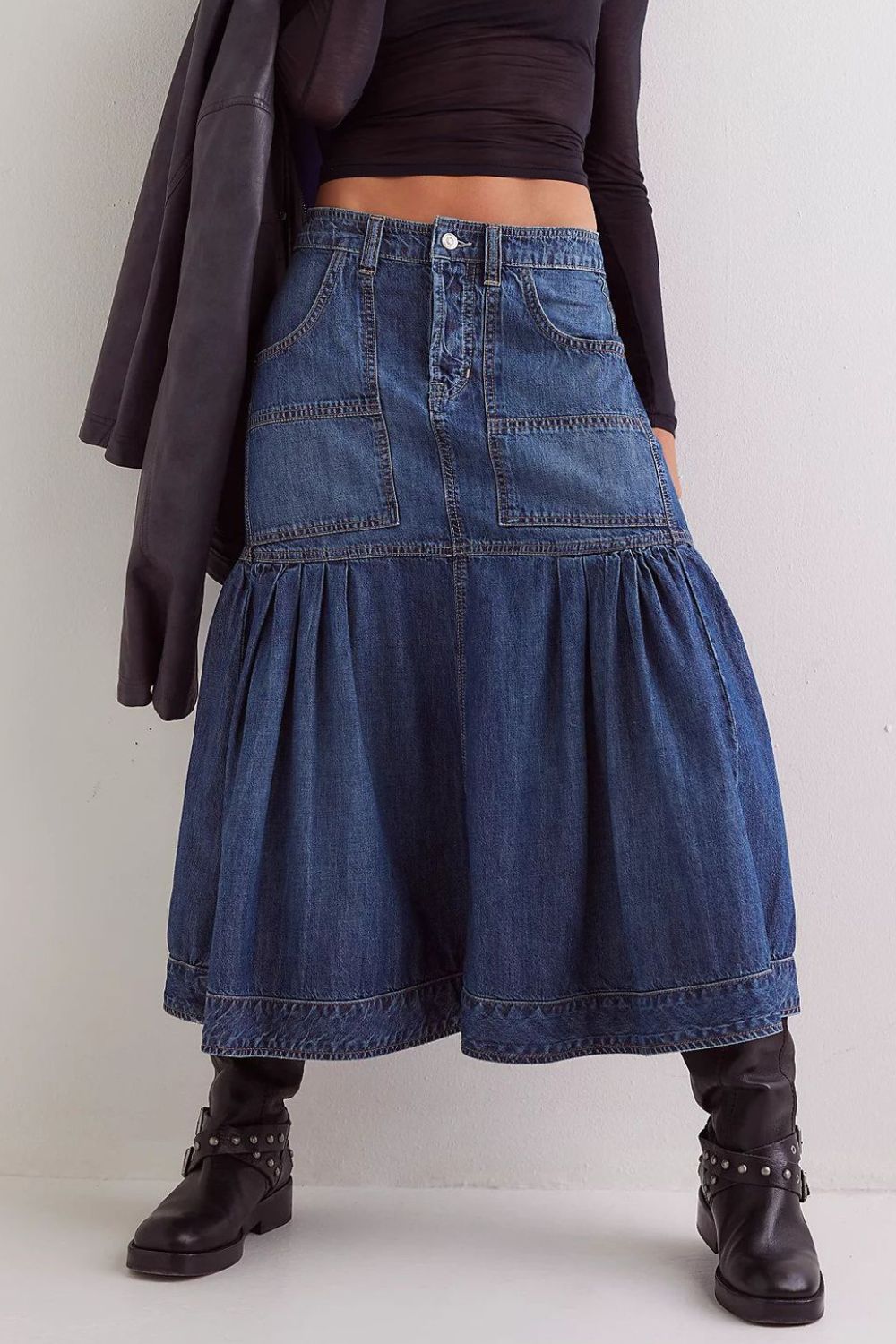 Hazel Blues® | Midi Denim Skirt with Pockets