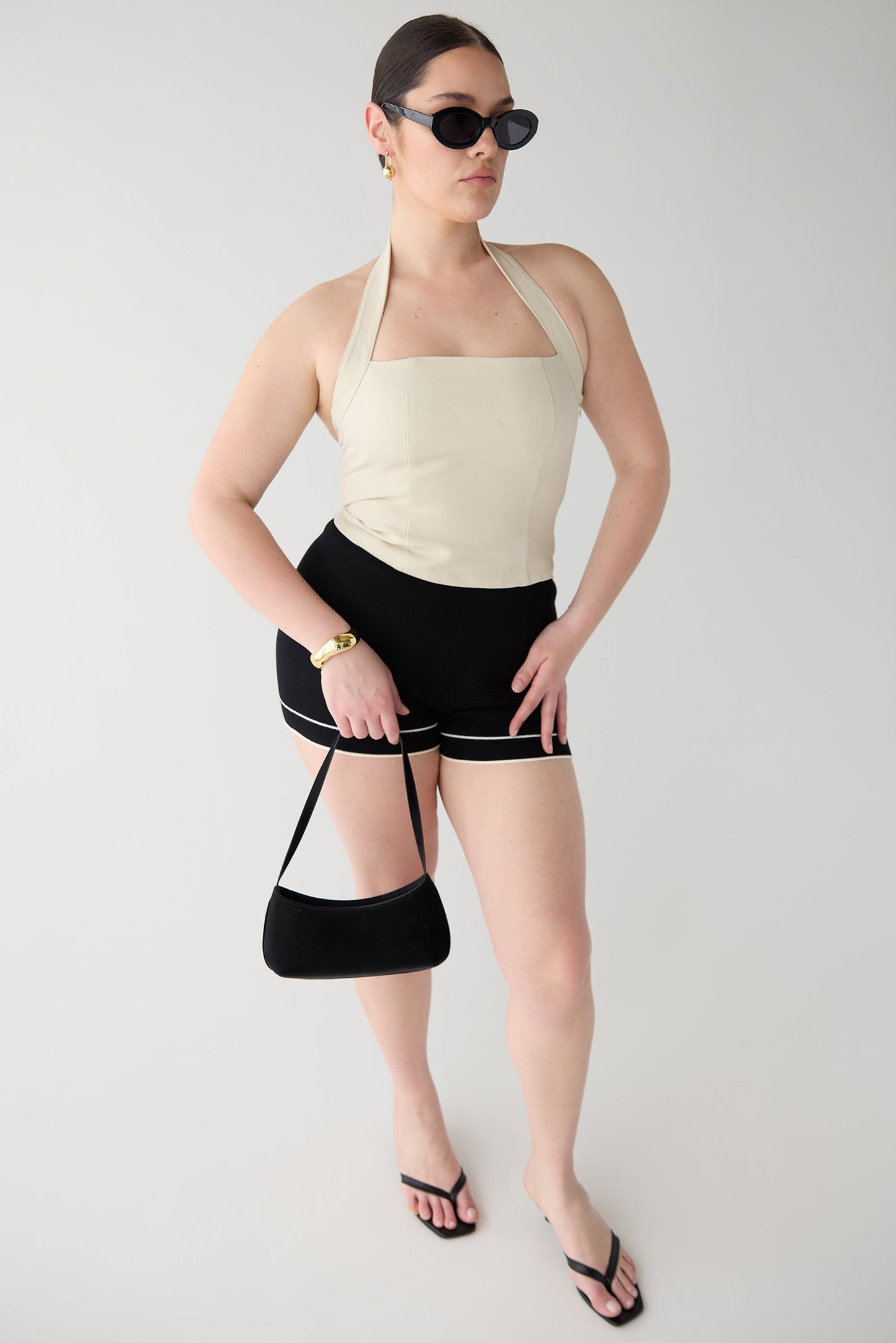 LINEN BLEND HALTER SQUARE NECK TOP
