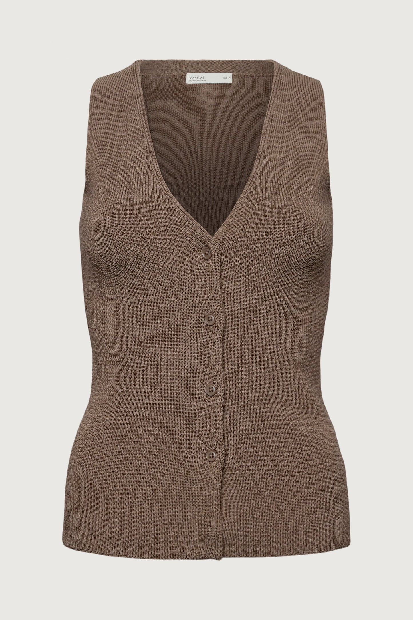 SLEEVELESS BUTTON FRONT KNIT TOP