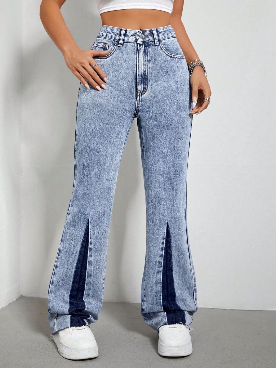 Hazel Blues® | Contrast Bootcut Jeans with Pockets