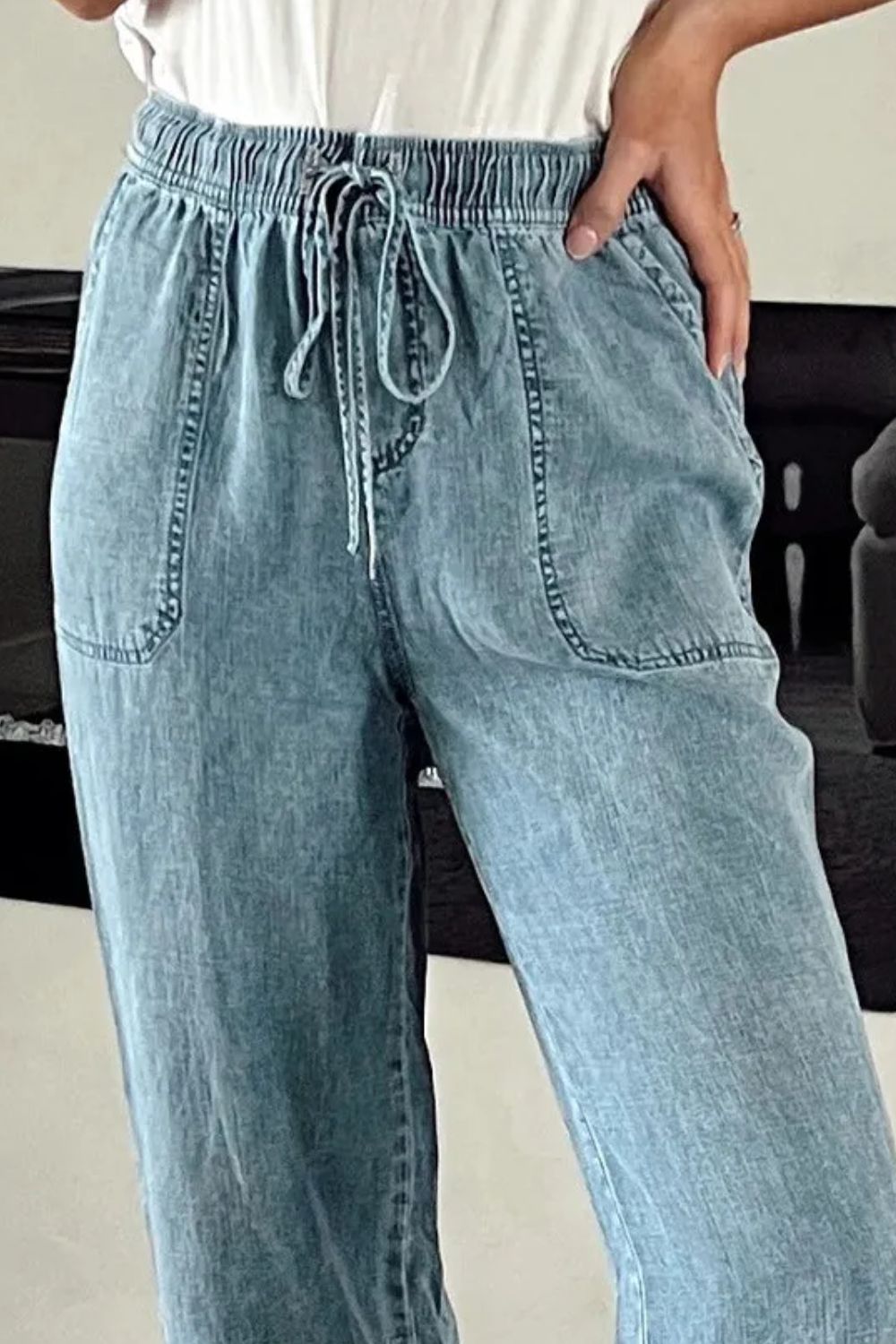 Hazel Blues® | Drawstring High Waist Jeans with Pockets