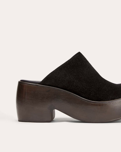 The Wooden Puffa Clog | Black Suede