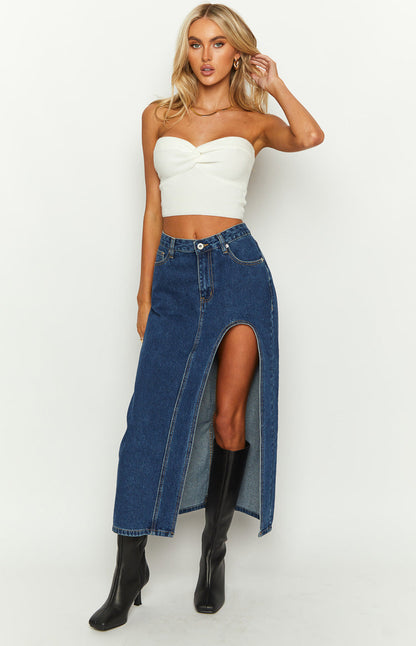 Aysha Dark Wash Denim Midi Skirt