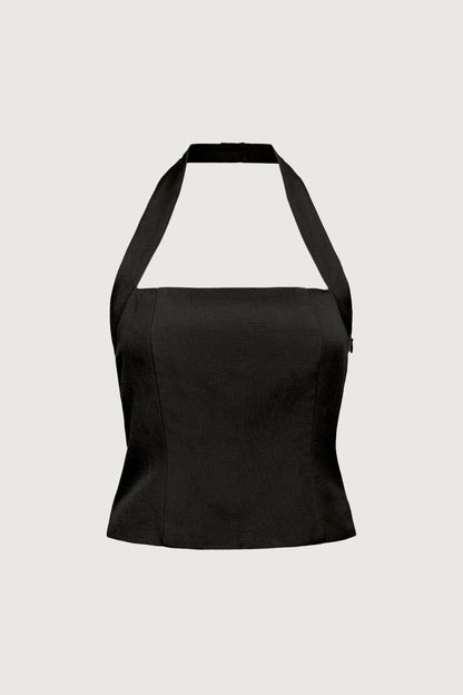 LINEN BLEND HALTER SQUARE NECK TOP