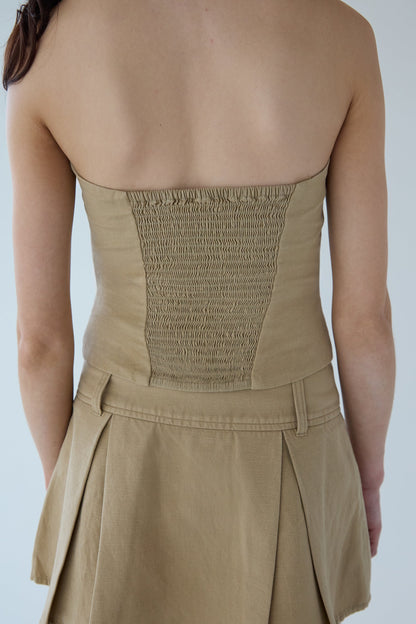 LINEN BLEND HALTER SQUARE NECK TOP