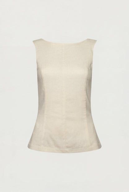 LINEN BLEND HIGH NECKLINE SLEEVELESS TOP