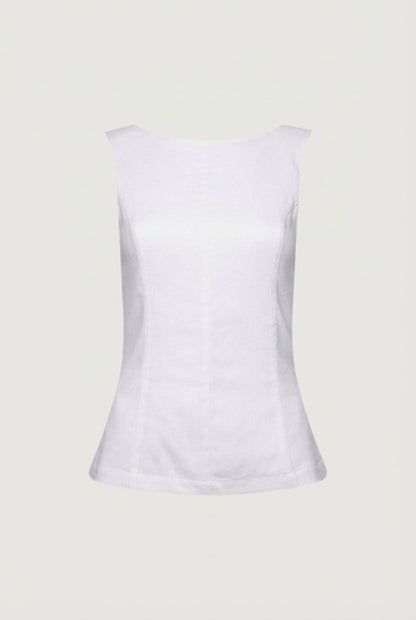 LINEN BLEND HIGH NECKLINE SLEEVELESS TOP