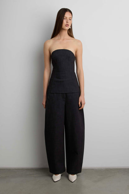 WOVEN TWILL TUBE TOP