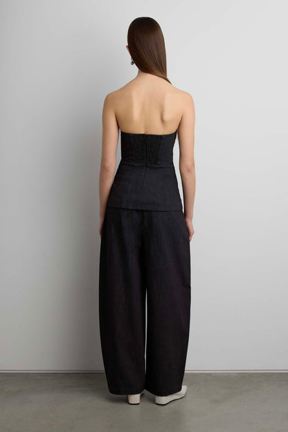 WOVEN TWILL TUBE TOP
