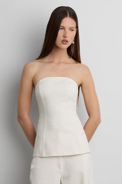 WOVEN TWILL TUBE TOP