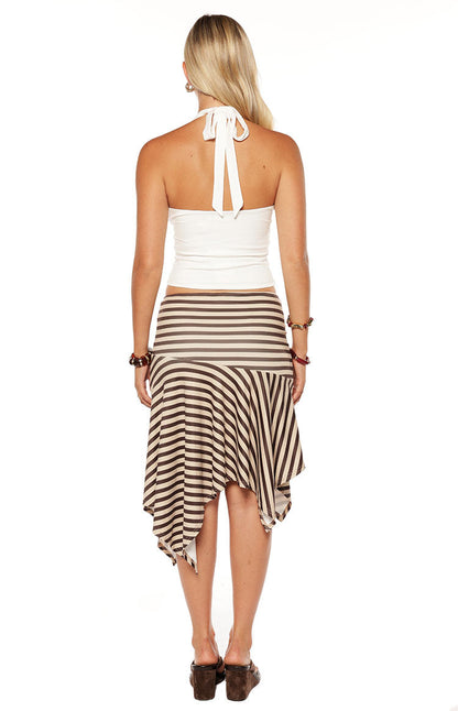 Brighton Brown Stripe Asymmetrical Midi Skirt