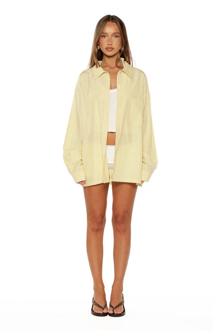 James Yellow Stripe Button up Long Sleeve Shirt