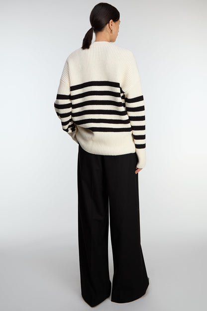 STRIPED BUTTON FRONT CARDIGAN