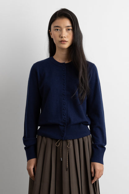 KNIT COVERED BUTTON FRONT CARDIGAN