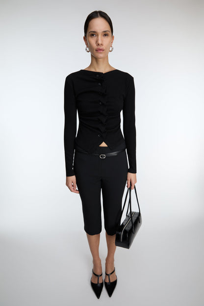 RUFFLE PLACKET BUTTON UP CARDIGAN