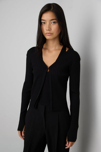 LAYERED EFFECT HALTER CARDIGAN