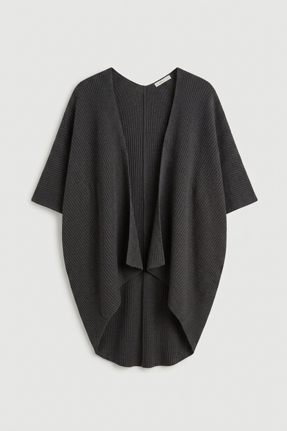 DRAPED OPEN FRONT RIBBED CARDIGAN