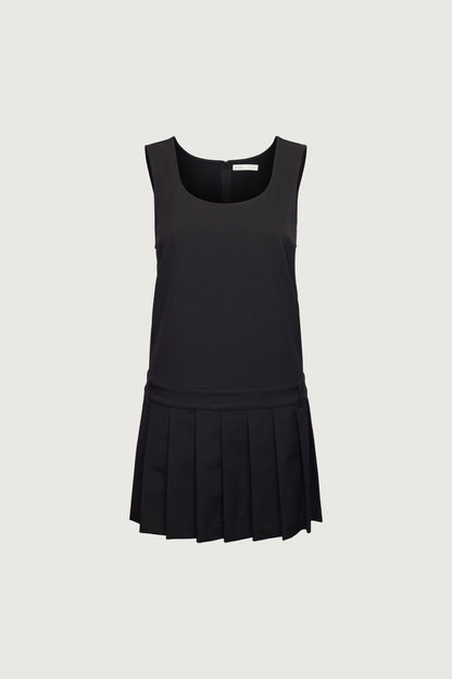 PLEATED SCOOP NECK MINI DRESS