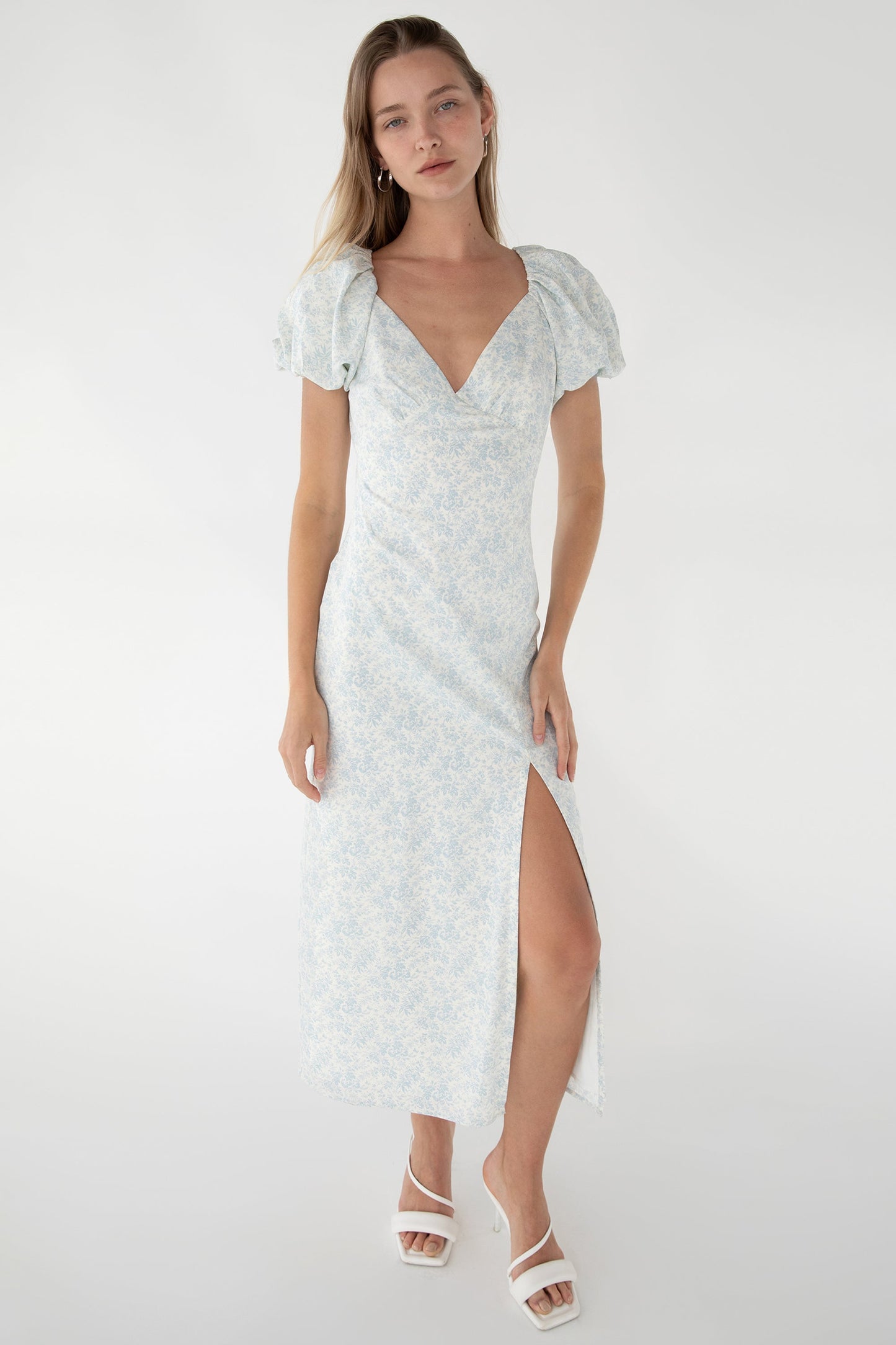 PUFF SLEEVE FLORAL MIDI DRESS