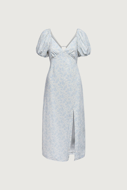 PUFF SLEEVE FLORAL MIDI DRESS