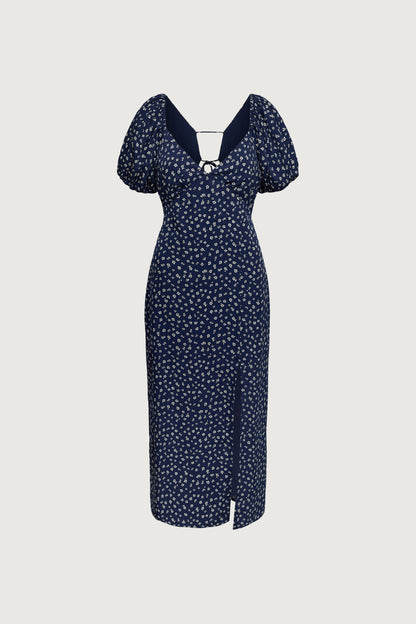 PUFF SLEEVE FLORAL MIDI DRESS
