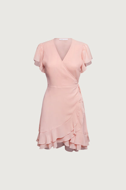 WRAP MINI DRESS WITH RUFFLED HEM