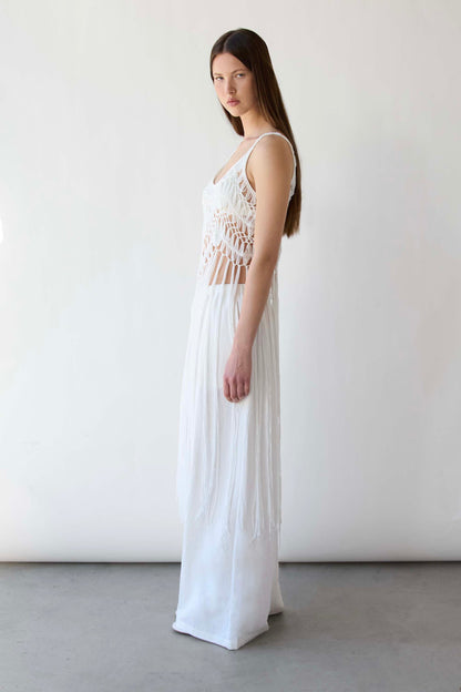 MACRAME DRESS WITH LONG TASSEL OVERLAY DETAIL