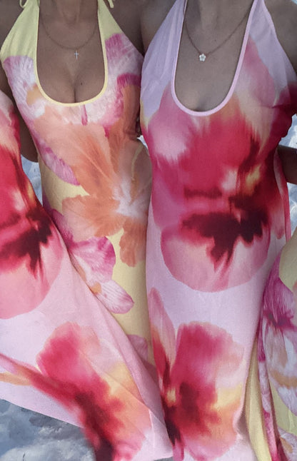 Elowen Pink Floral Halter Maxi Dress