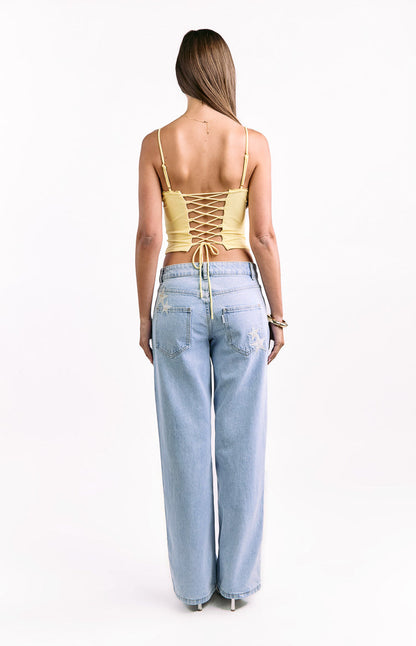 Gwen Yellow Lace Corset Top