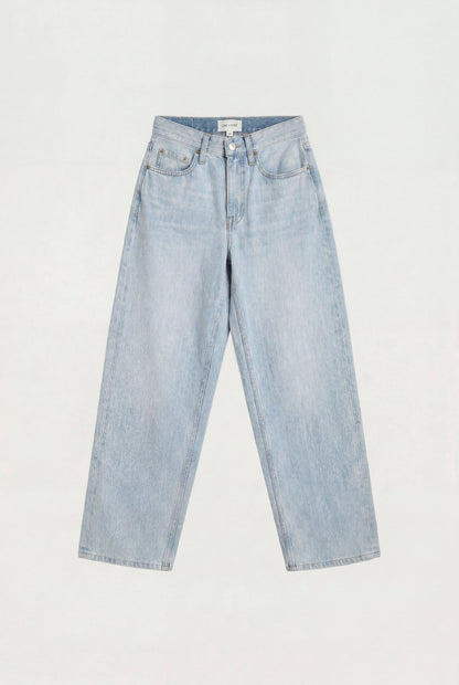 LINEN BLEND MID-RISE STRAIGHT LEG JEAN