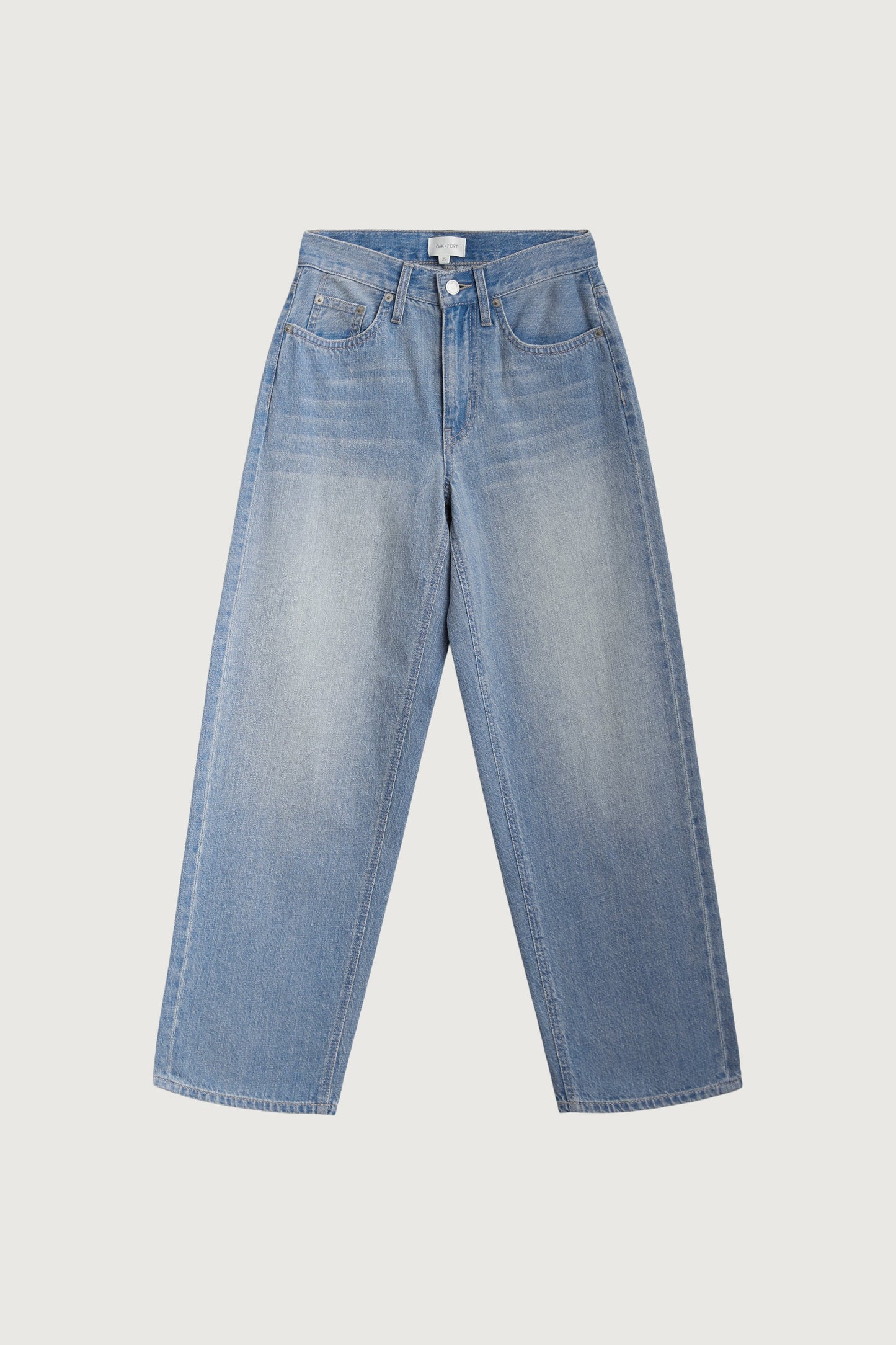 LINEN BLEND MID-RISE STRAIGHT LEG JEAN