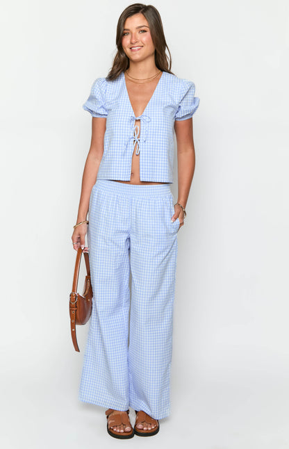 Lunya Blue Gingham Tie Up Top