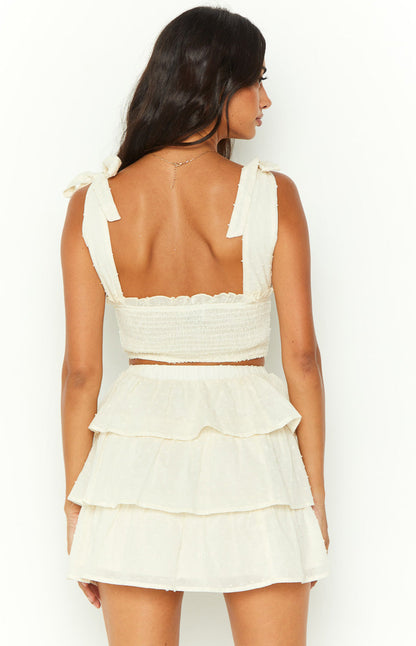 Madelyn Cream Shoulder Tie Top