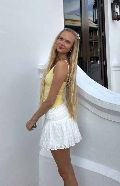 Indra White Broderie Mini Skirt