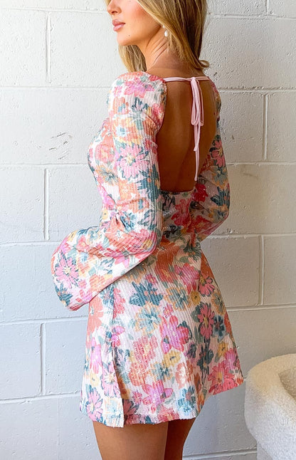 Marienne Pink Sequin Floral Print Mini Dress