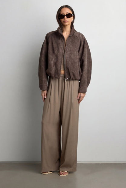 CROPPED TEXTURED FUNNEL NECK JACKET