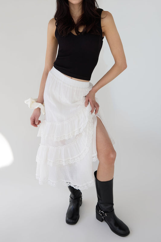 LACE TIERED MAXI SKIRT