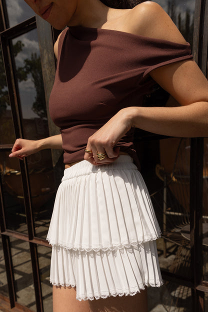 PLEATED TIERED MINI SKORT