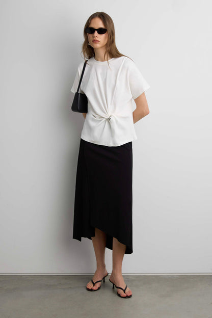 ASYMMETRICAL MIDI SKIRT