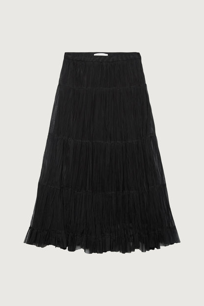 TIERED PLEATED MESH MAXI SKIRT