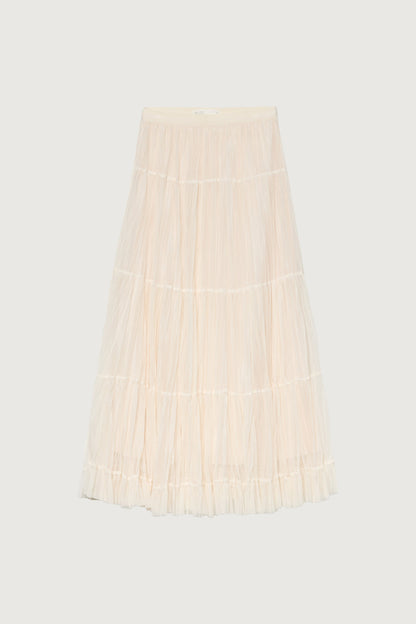 TIERED PLEATED MESH MAXI SKIRT