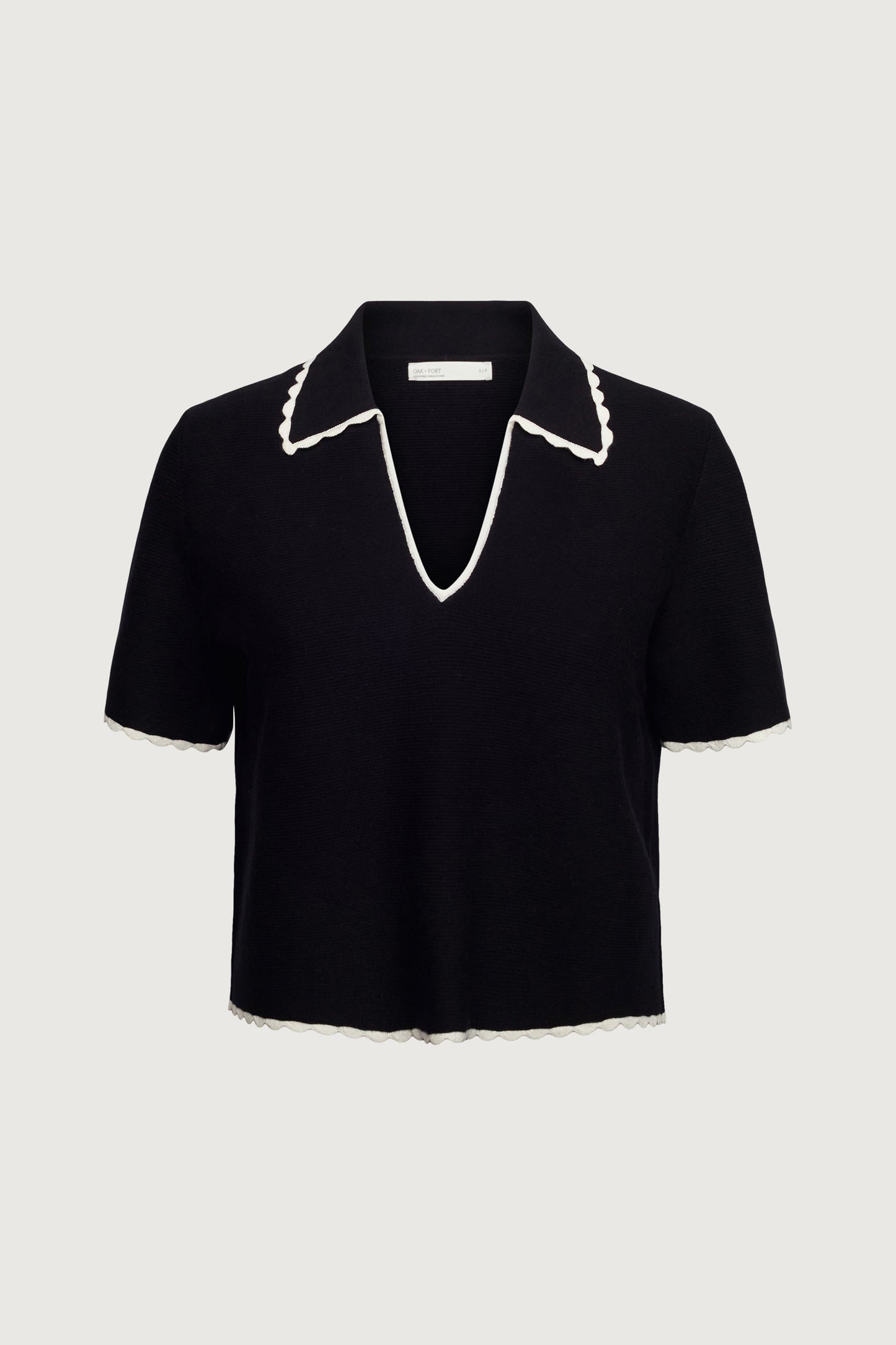 CROPPED COLLARED V-NECK SHORT SLEEVE SWEATER